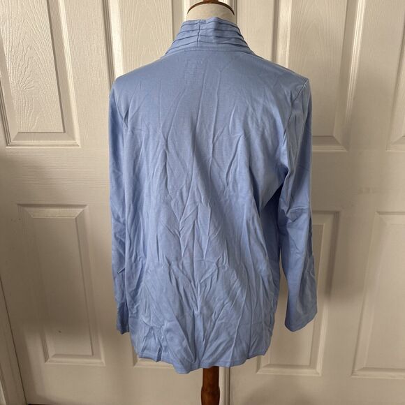 LL Bean Womens Open Pleated Cardigan XL  Supima Cotton Blue Corp Core Preppy - Picture 5 of 10